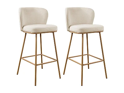 Sgabello da bar in Tessuto strutturato e metallo effetto legno Beige e Naturale - Lotto di 2 - SENORASE