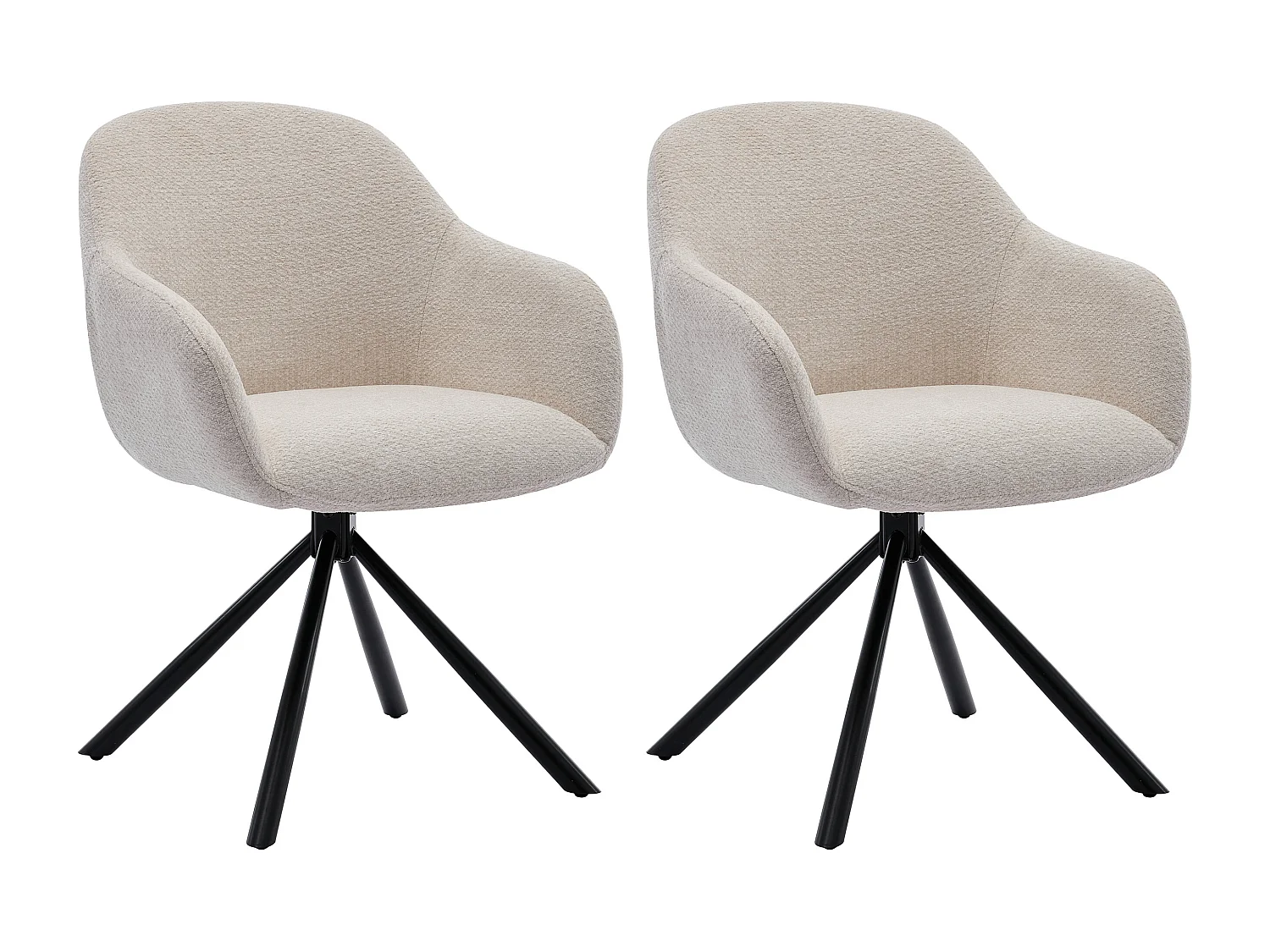 Lot de 2 chaises avec accoudoirs en tissu texturé et métal noir - Crème - CILIENO