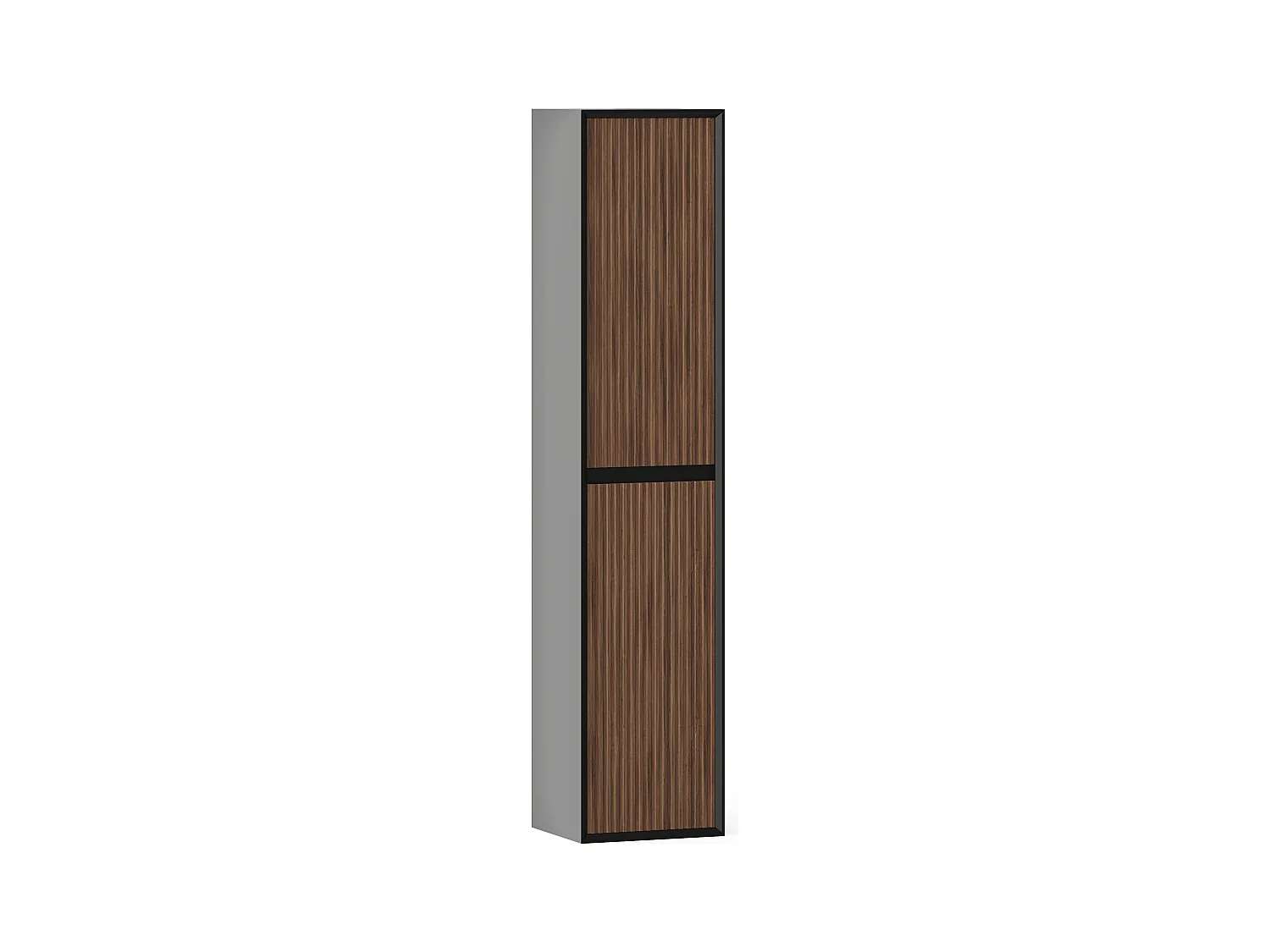 Meuble de salle de bain suspendu strié avec vasque à encastrer et colonne - Coloris naturel foncé et noir - 120 cm - BANIVA