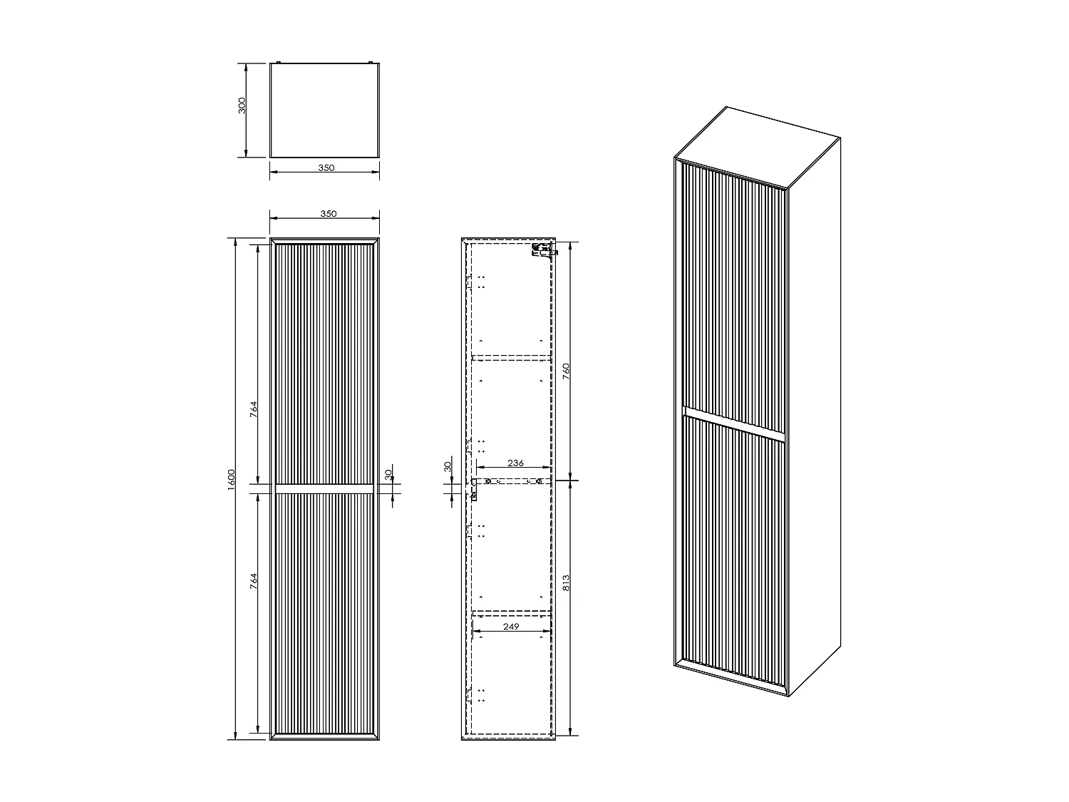 Meuble de salle de bain suspendu strié avec vasque à encastrer et colonne - Coloris naturel foncé et noir - 120 cm - BANIVA