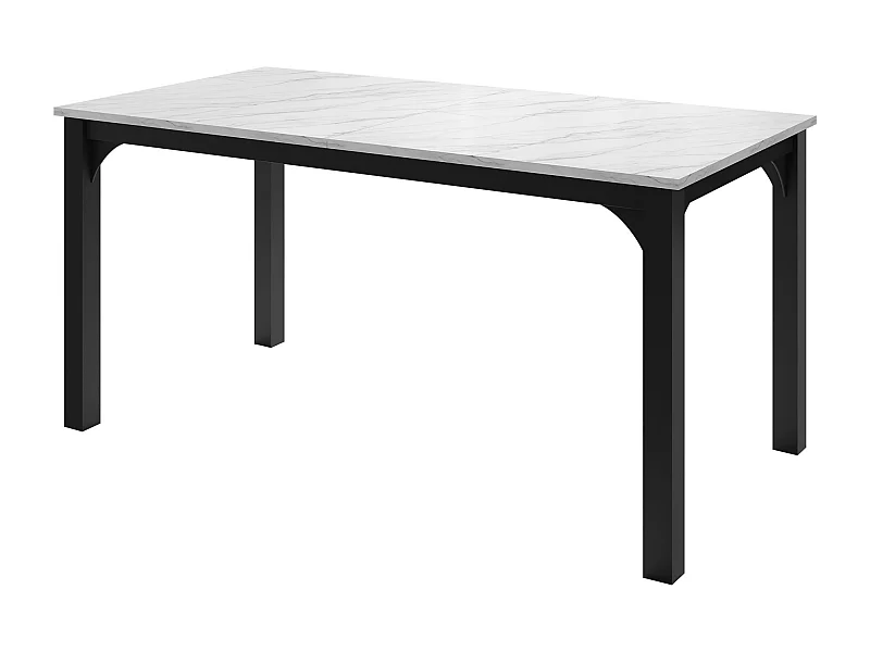 Table Oswego 137, Marbre blanc|Noir, 76x90x160cm, Allongement, Stratifié, Métal