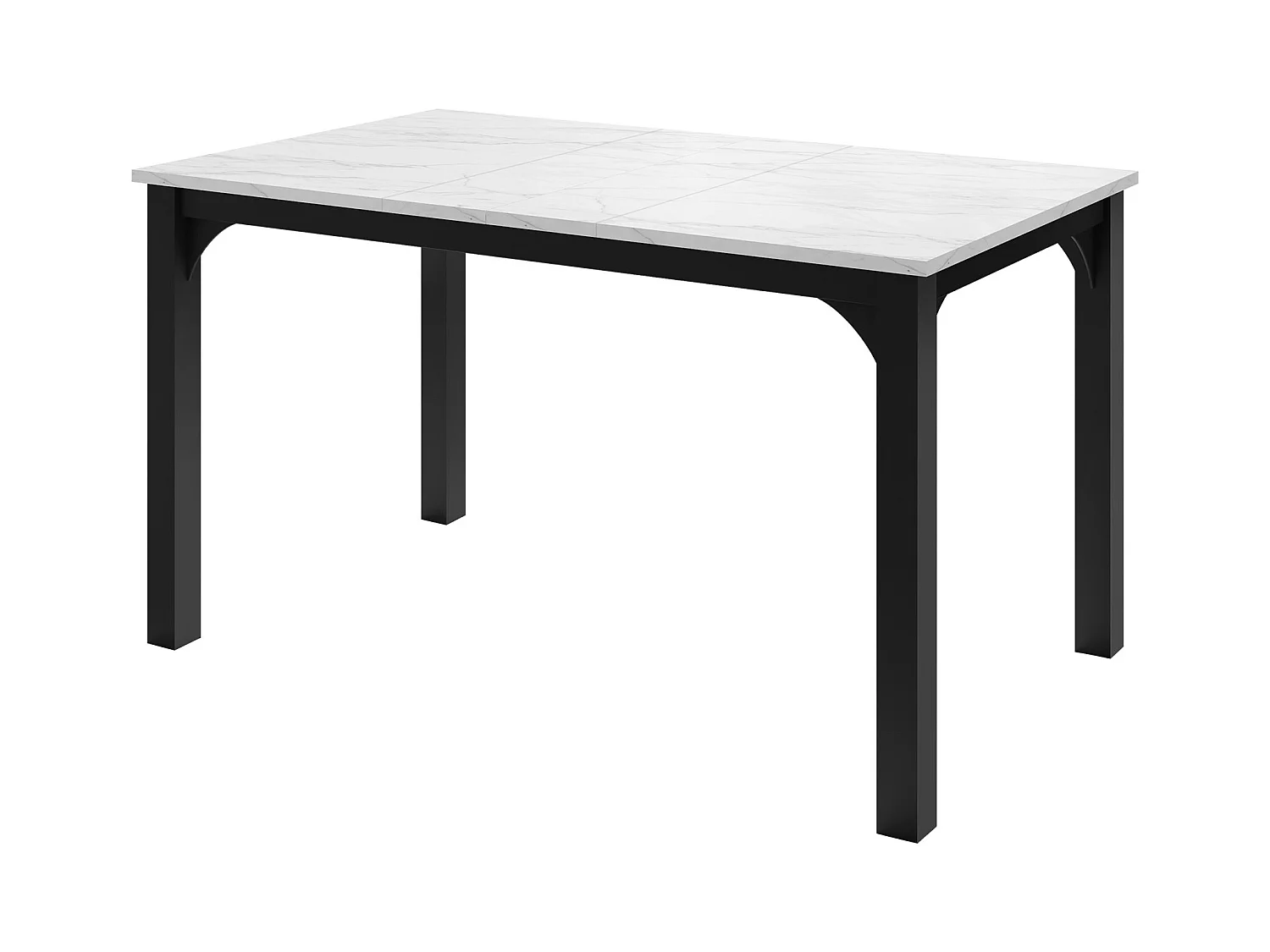Table Oswego 136, Marbre blanc|Noir, 76x80x140cm, Allongement, Stratifié, Métal