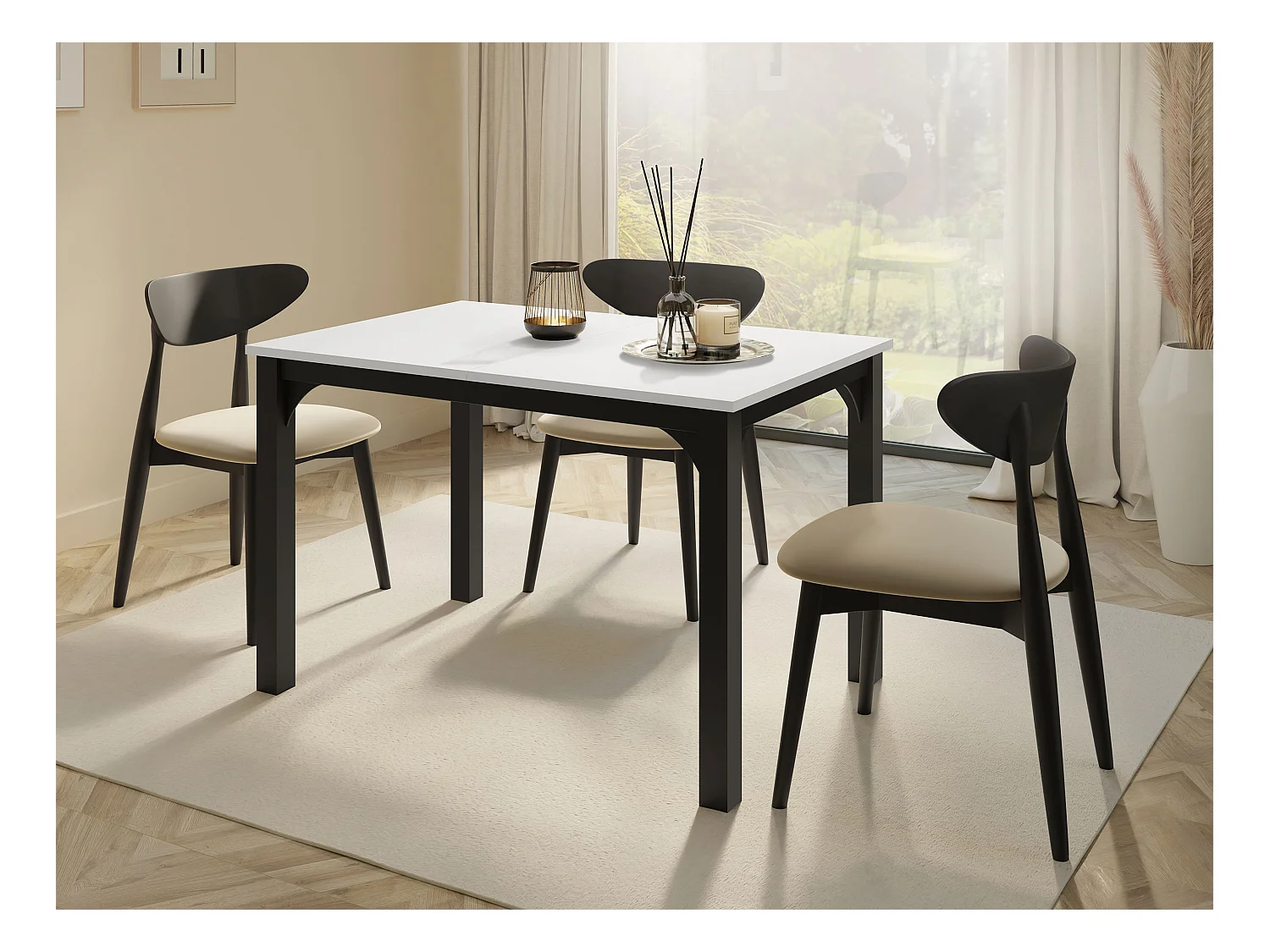 Table Oswego 135, Noir|Blanc, 76x80x120cm, Allongement, Stratifié, Métal