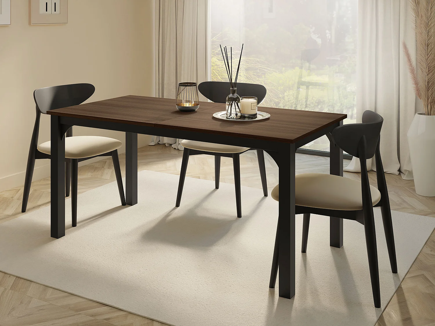 Table Oswego 137, Noyer|Noir, 76x90x160cm, Disponible, Stratifié, Métal