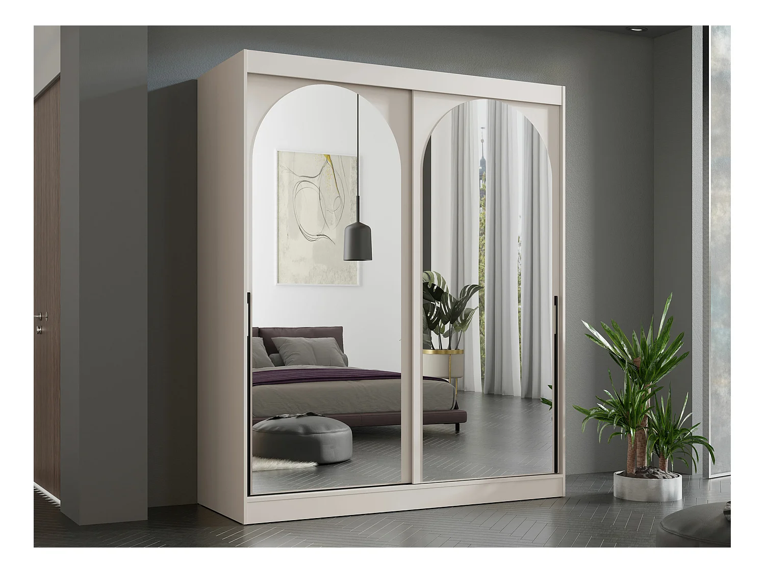 Armario Toledo 132, Negro|Cachemira, 216x180x65cm, Puertas de armario: Correderas