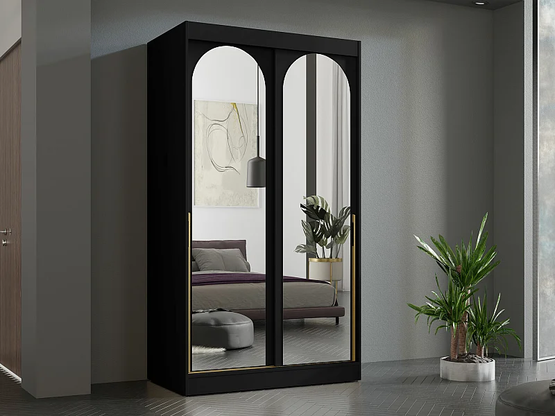 Armoire Toledo 130, Doré|Noir, 216x120x65cm, Portes d'armoire: Coulissantes