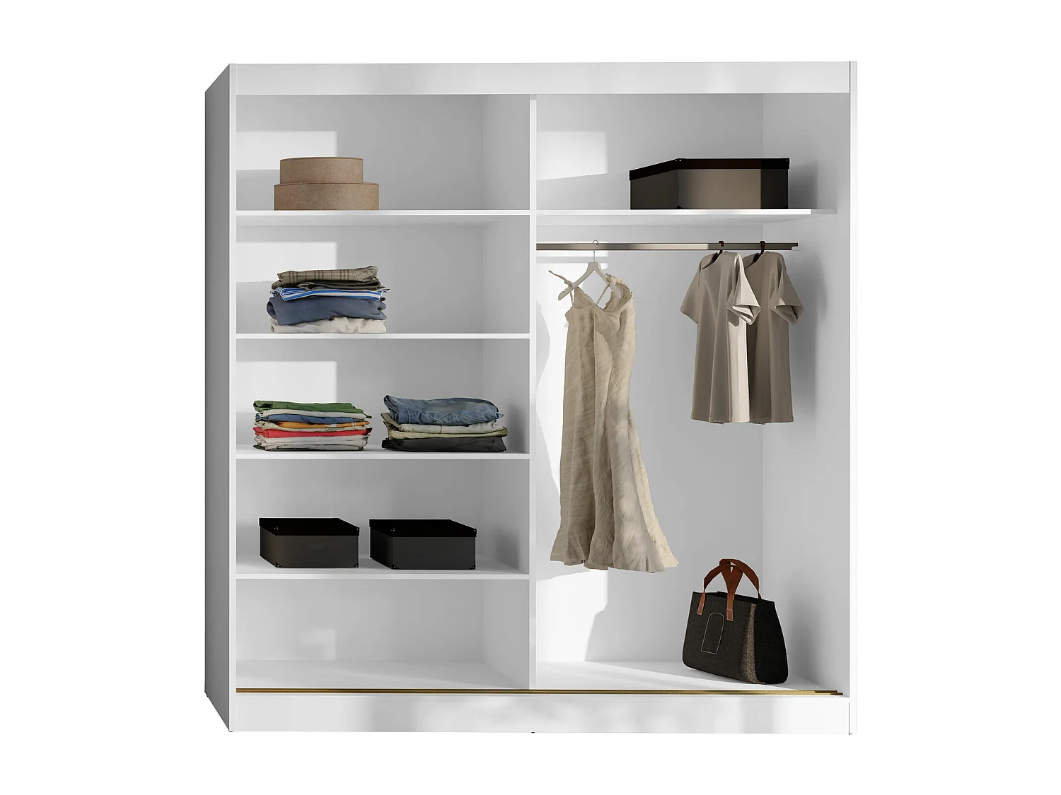 Armoire Toledo 133, Blanc|Doré, 216x200x65cm, Portes d'armoire: Coulissantes