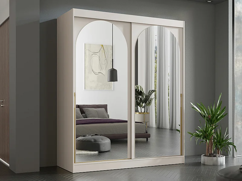 Armario Toledo 132, Dorado|Cachemira, 216x180x65cm, Puertas de armario: Correderas