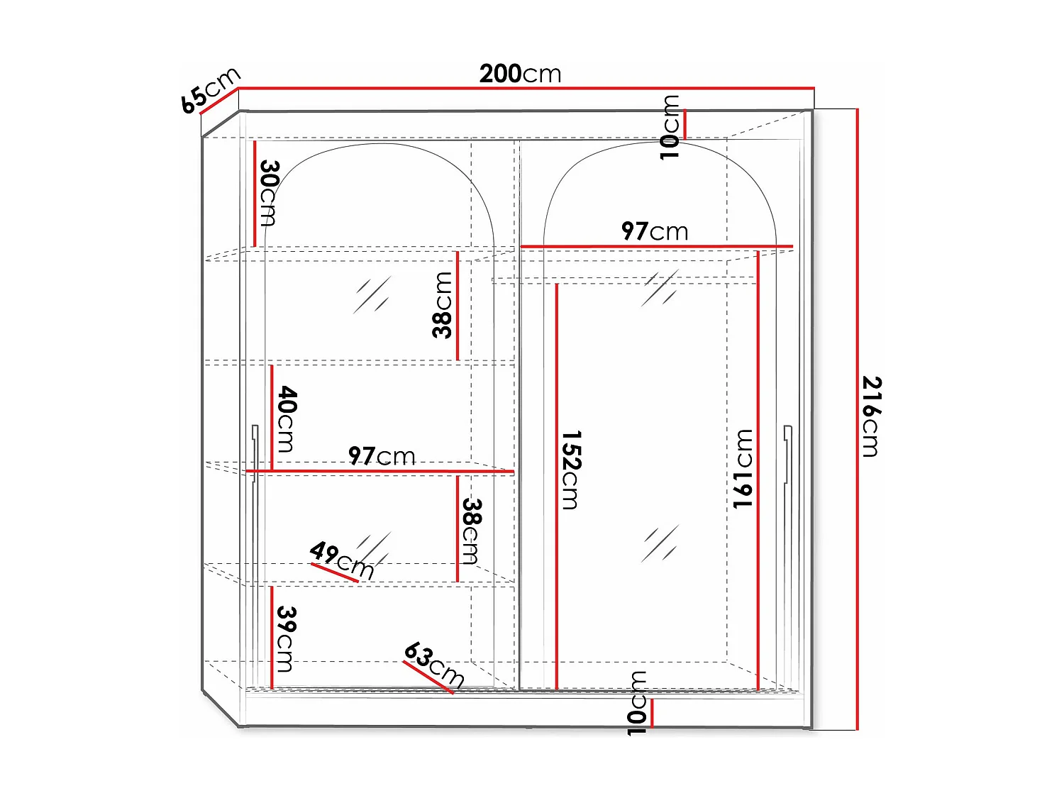 Armoire Toledo 133, Doré|Noir, 216x200x65cm, Portes d'armoire: Coulissantes