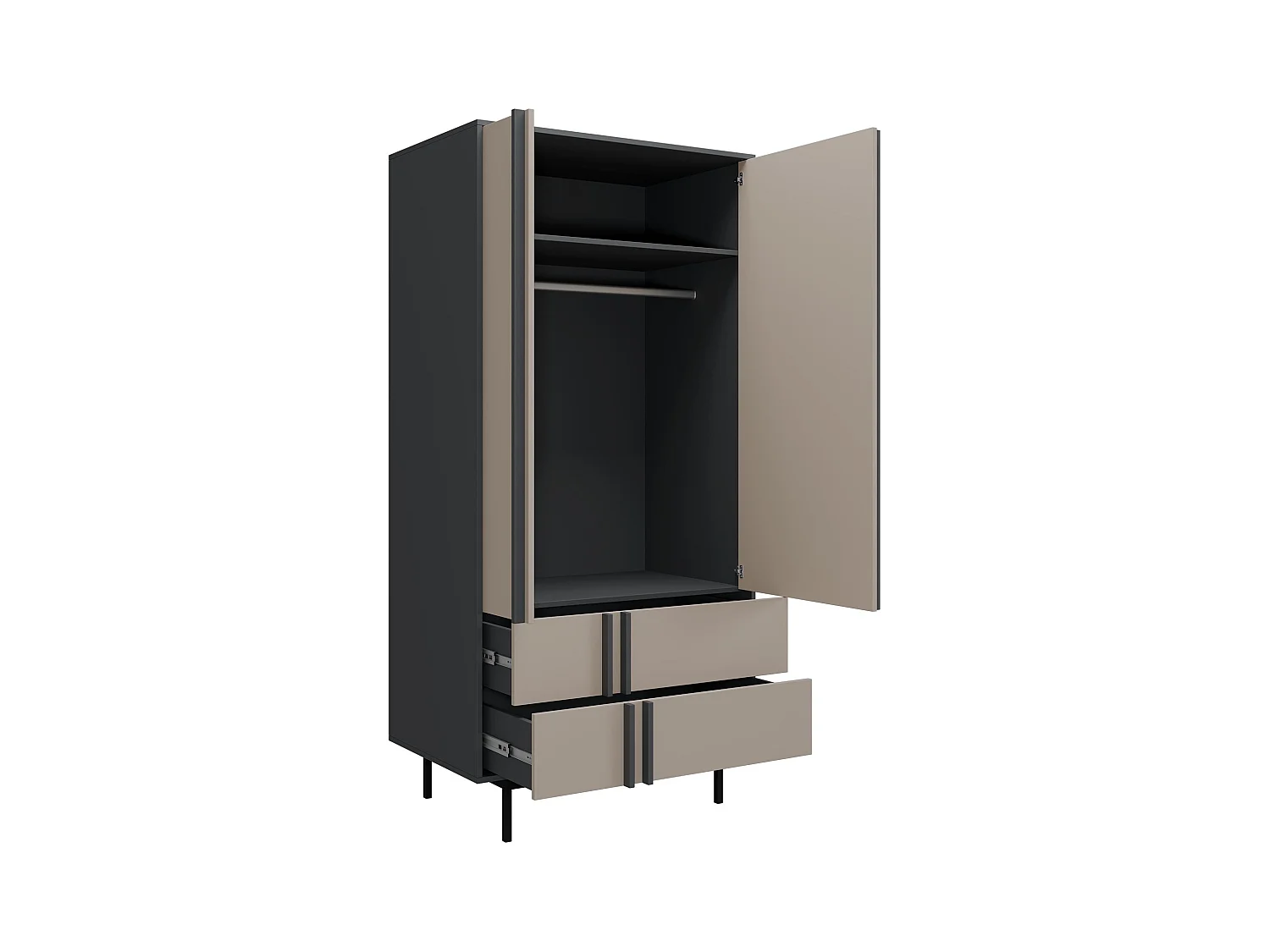 Armario Levali 100, Roble|Antracita, 195x93x60cm, Puertas de armario: Con bisagras