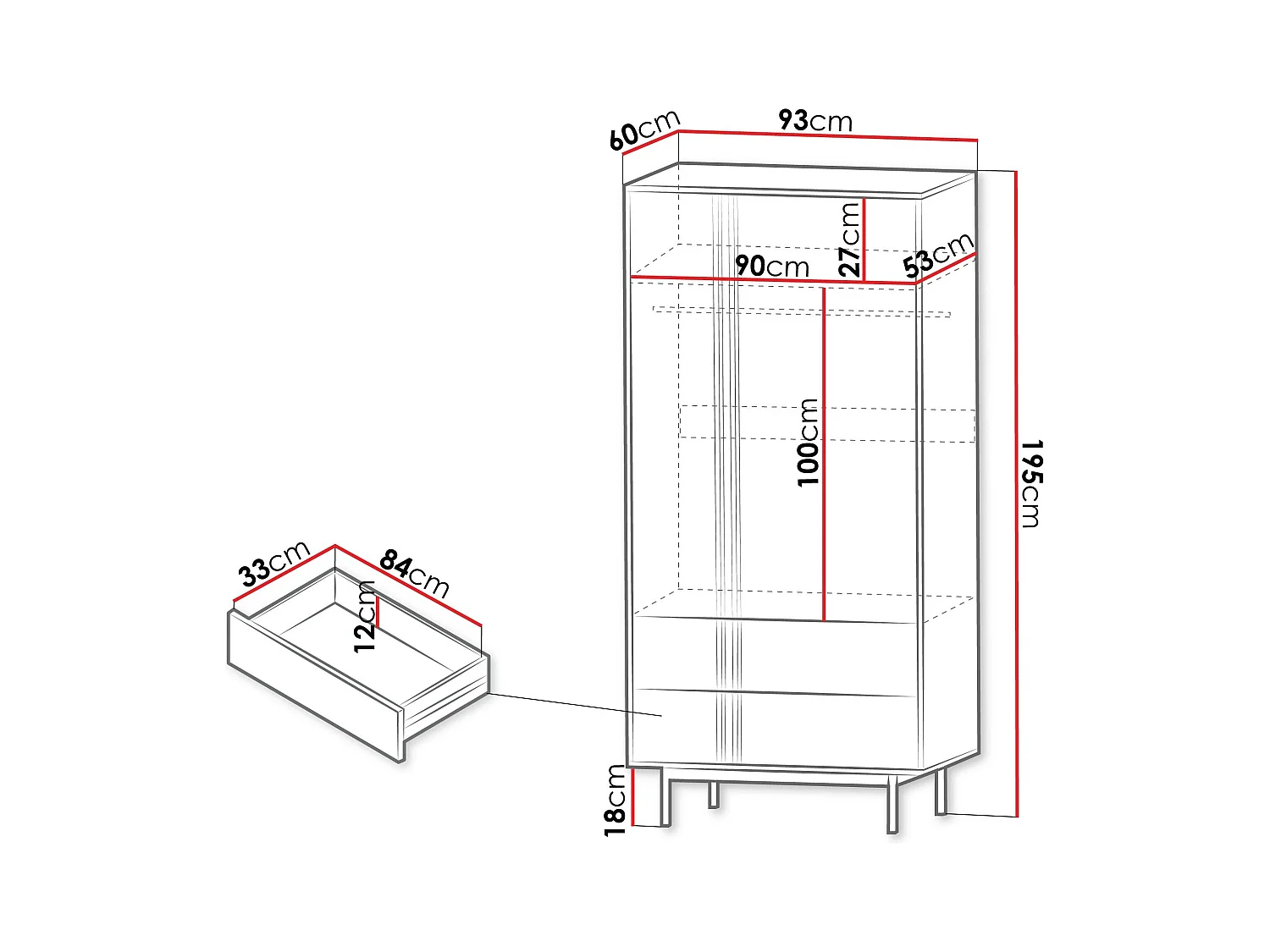 Armario Levali 100, Roble|Antracita, 195x93x60cm, Puertas de armario: Con bisagras