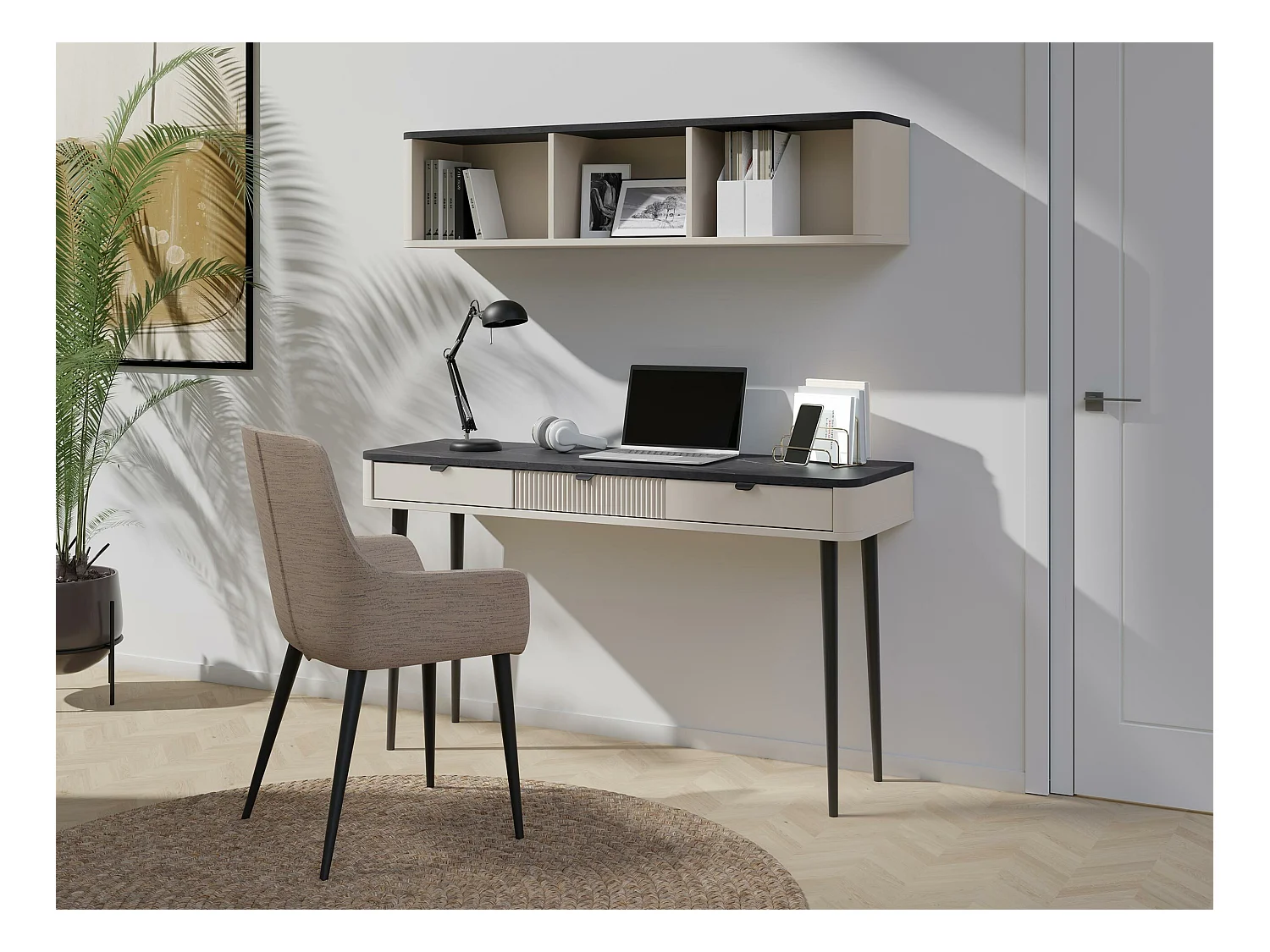 Bureau Lufela 114, Avec tiroirs, 82x130x40cm, Cachemire|Noyer