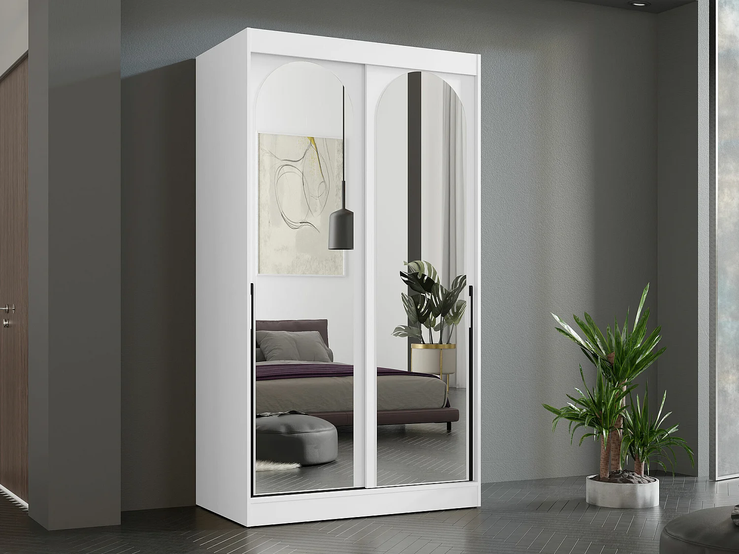 Armoire Toledo 130, Noir|Blanc, 216x120x65cm, Portes d'armoire: Coulissantes