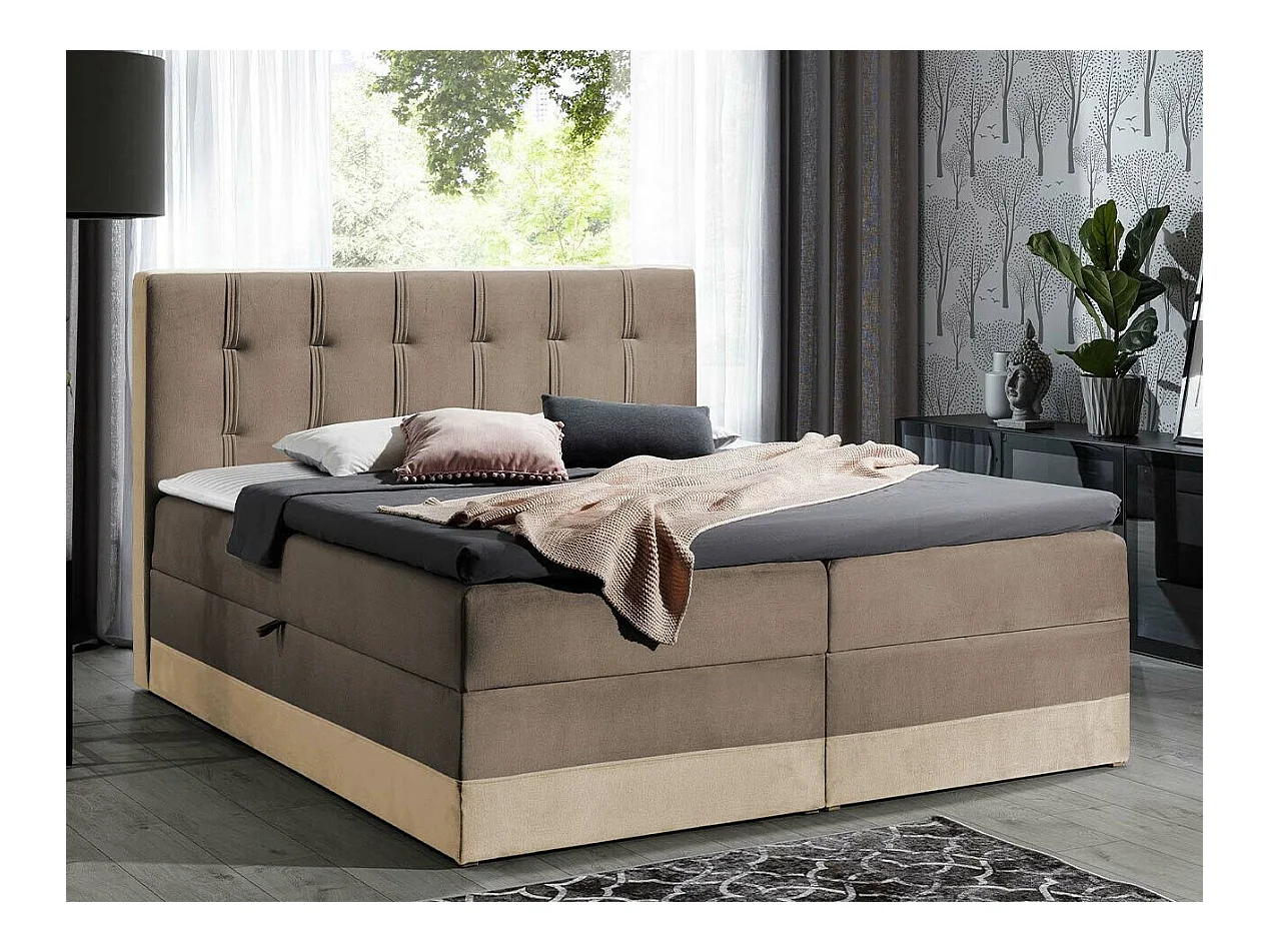 Lit continental Baltimore 139, Continental, Double, Marron, 200x200, Tapisserie, 200cm