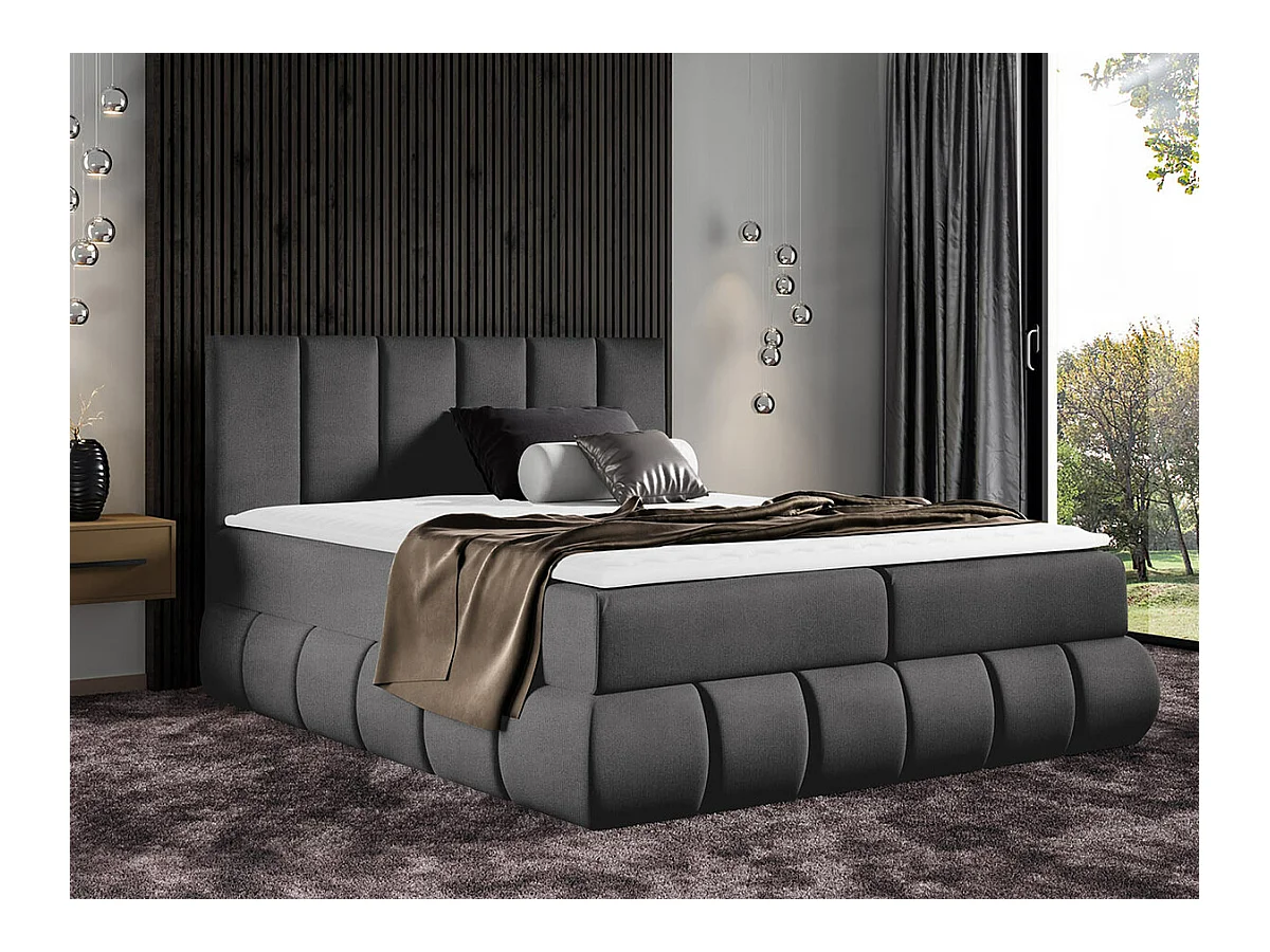 Lit continental Baltimore 152, Double, Continental, Gris, 200x200, Tapisserie, 220x218cm
