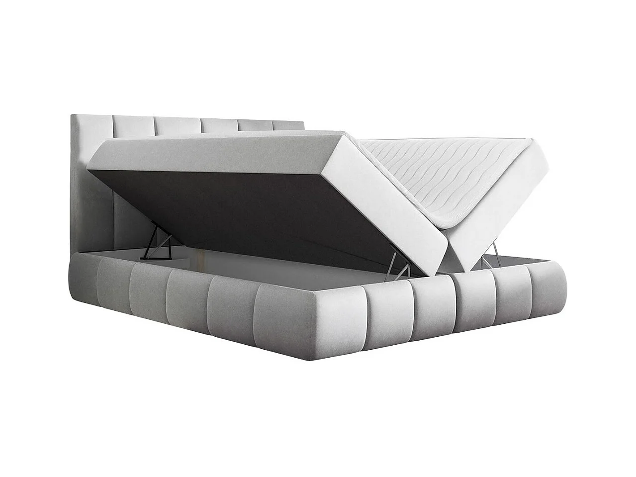 Lit continental Baltimore 152, Double, Continental, Gris, 200x200, Tapisserie, 220x218cm