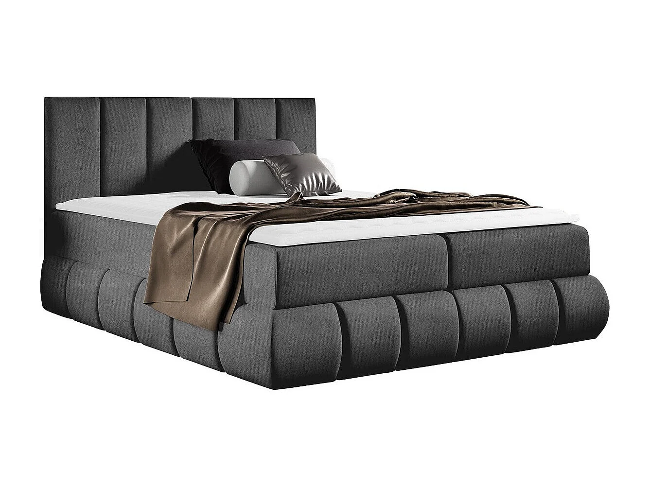 Lit continental Baltimore 152, Double, Continental, Gris, 200x200, Tapisserie, 220x218cm