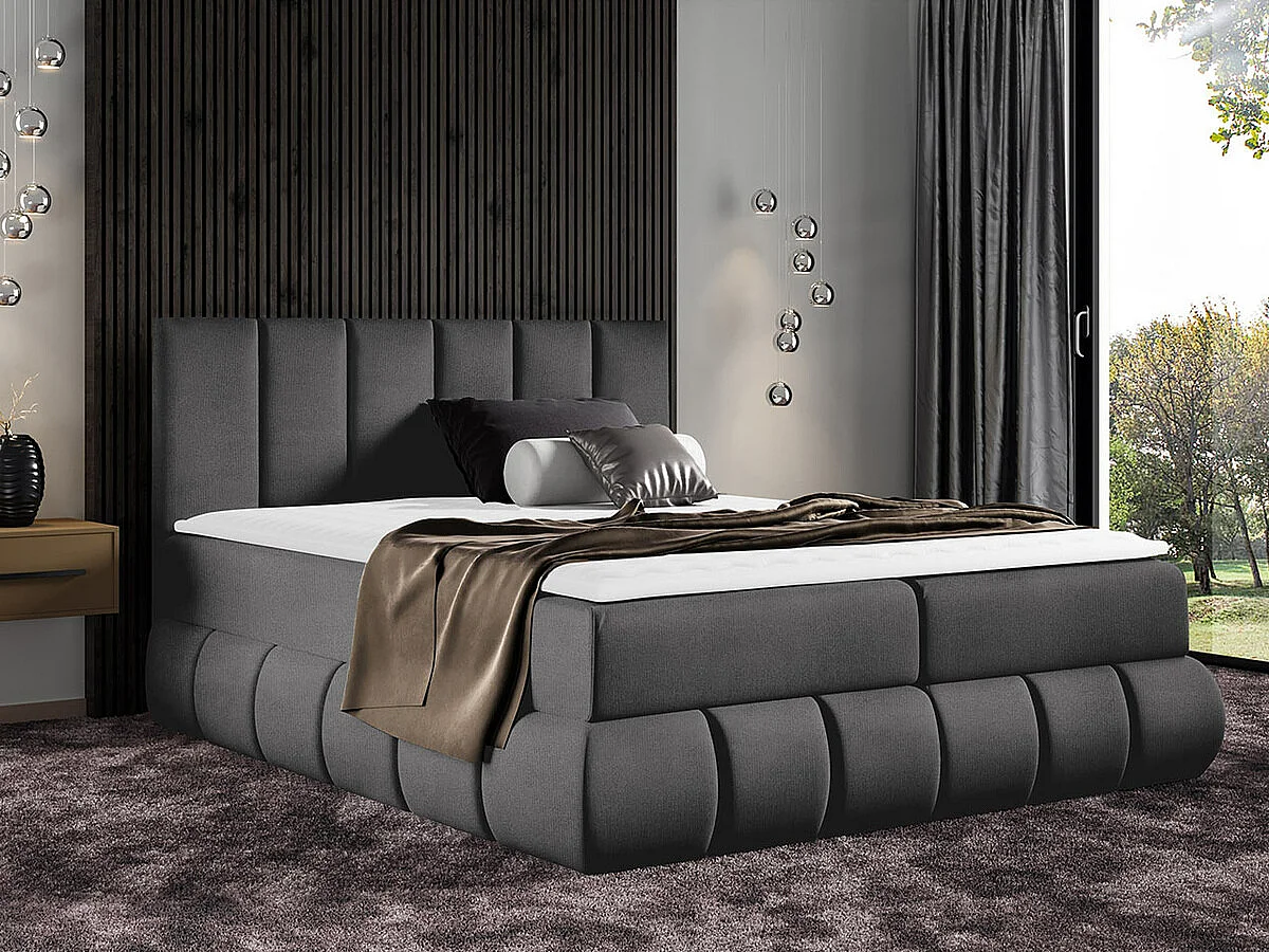 Lit continental Baltimore 152, Double, Continental, Gris, 200x200, Tissu, Disponible,