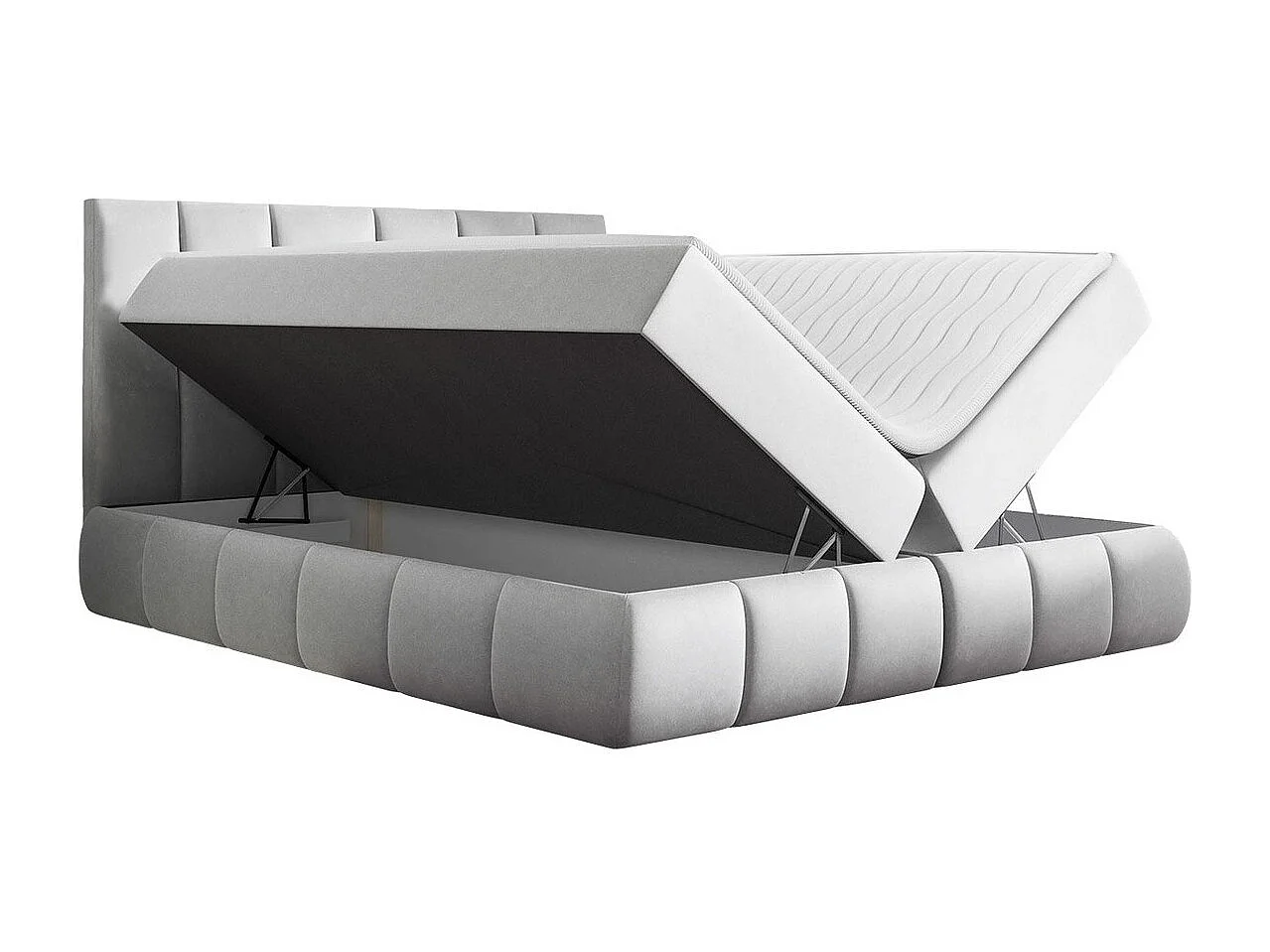 Lit continental Baltimore 152, Double, Continental, Gris, 200x200, Tissu, Disponible,