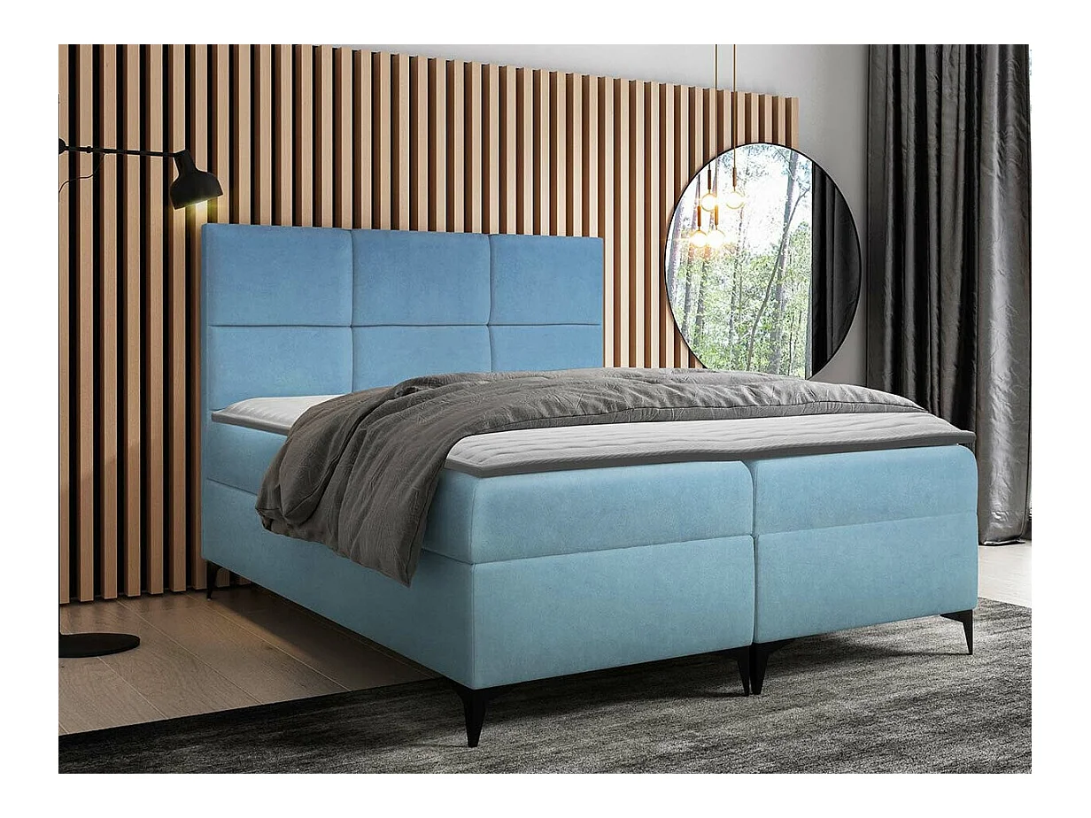 Lit continental Baltimore 133, Continental, Double, Bleu, 200x200, Tapisserie, 204x208cm