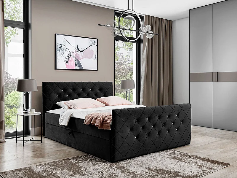 Cama continental Baltimore 158, Doble, Continental, Negro, 200x200, Tapiz, Somieres,