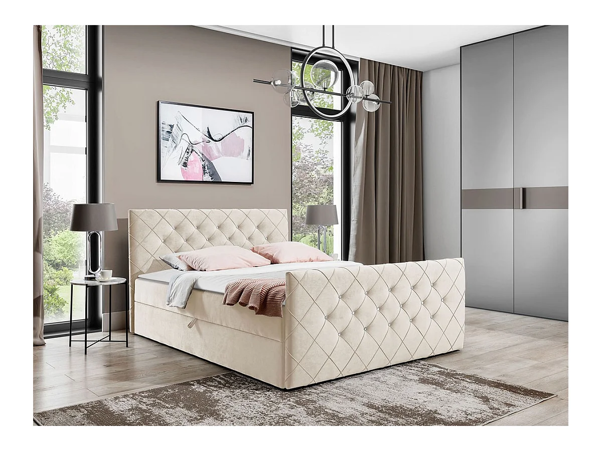 Lit continental Baltimore 158, Double, Continental, Brun clair, 200x200, Tapisserie,