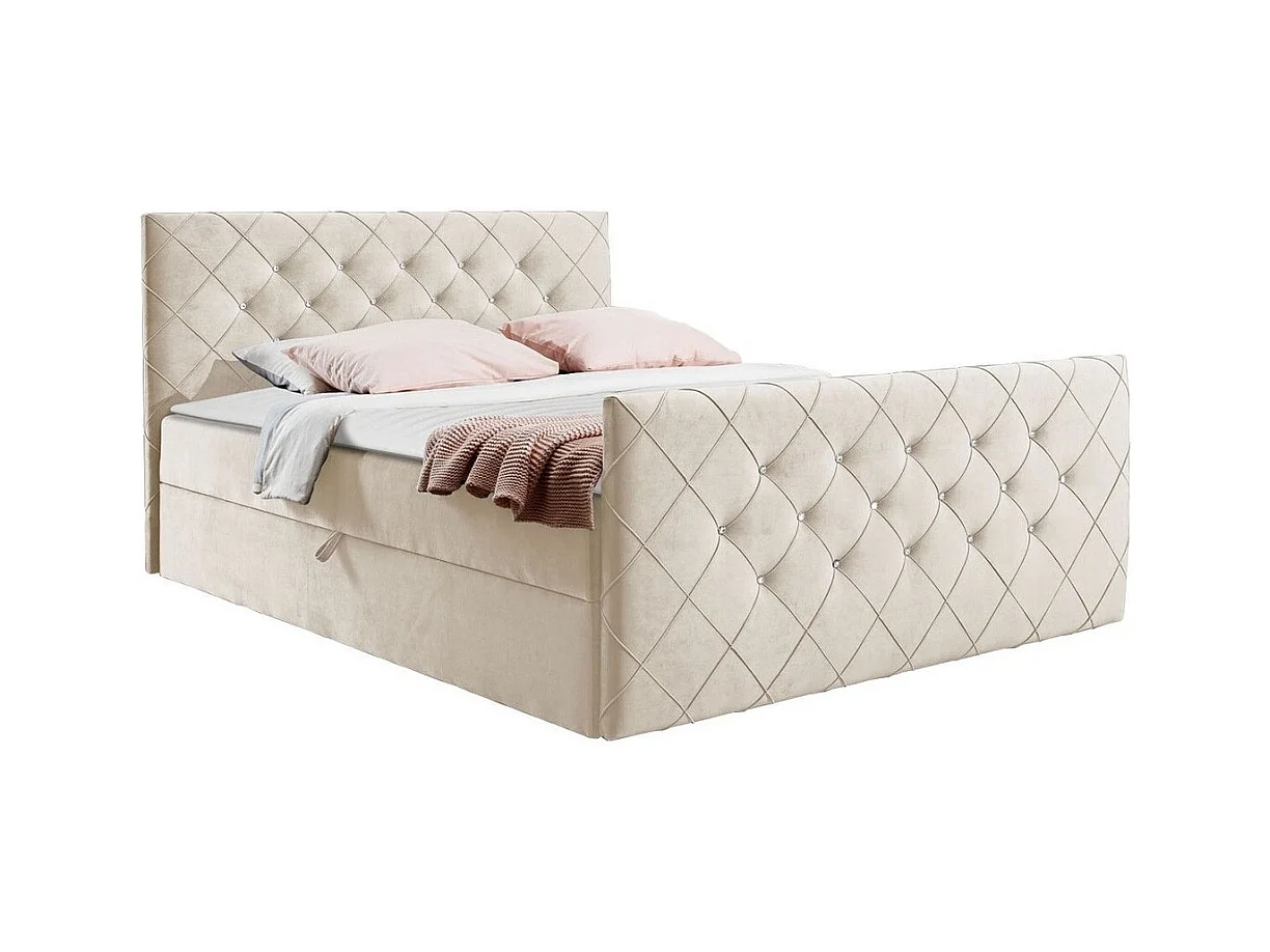 Lit continental Baltimore 158, Double, Continental, Brun clair, 200x200, Tapisserie,