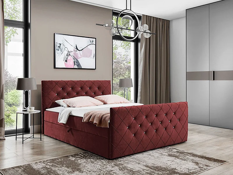Cama continental Baltimore 158, Doble, Continental, Rojo, 200x200, Tapiz, Somieres, 204cm