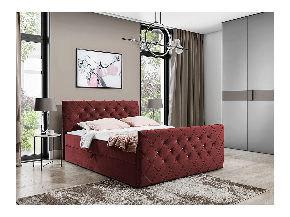 Lit continental Baltimore 158, Continental, Double, Rouge, 200x200, Tapisserie, 204x213cm