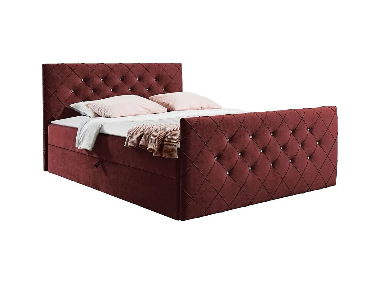 Lit continental Baltimore 158, Continental, Double, Rouge, 200x200, Tapisserie, 204x213cm