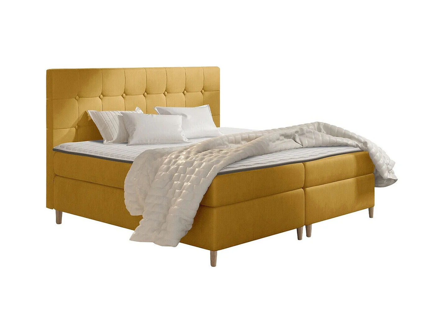 Lit continental Baltimore 130, Continental, Double, Jaune, 200x200, Tapisserie, 202x208cm