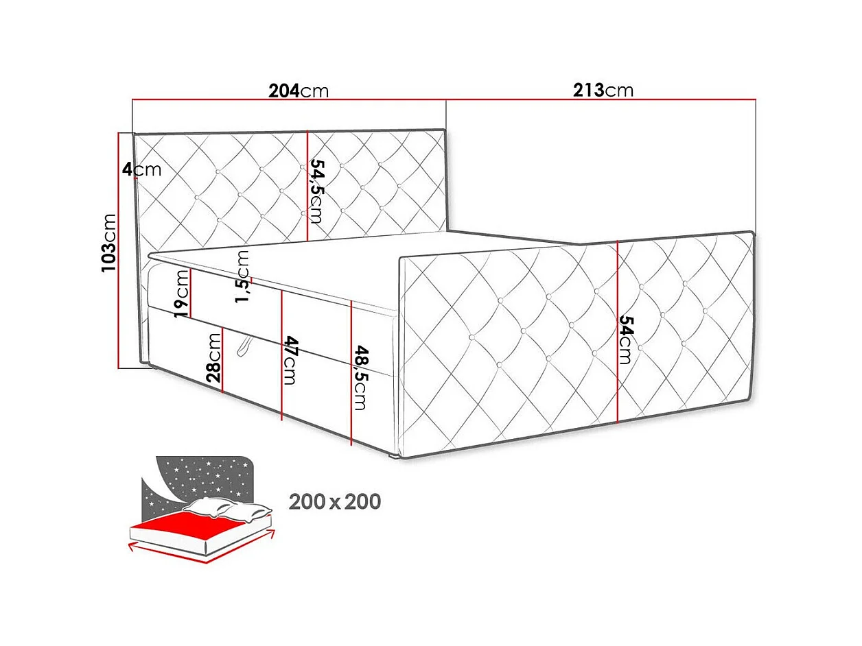 Lit continental Baltimore 158, Continental, Double, Bleu, 200x200, Tapisserie, 204x213cm