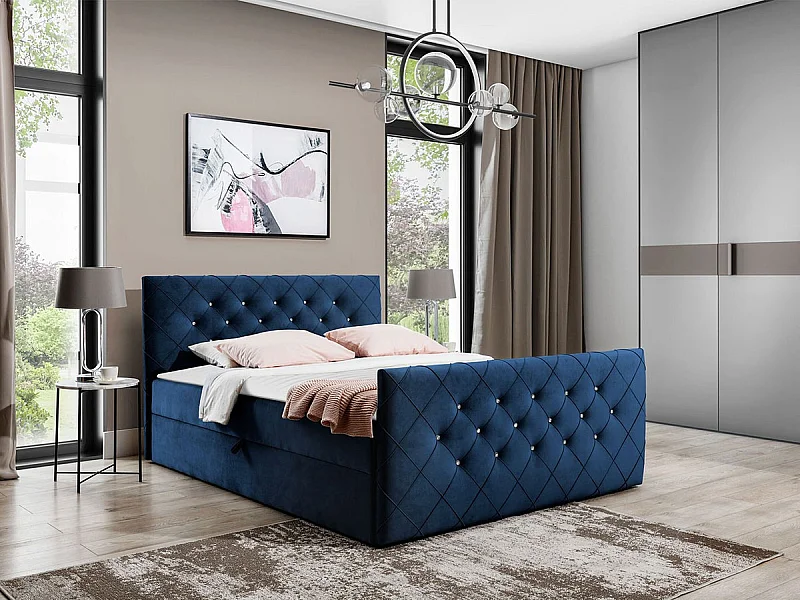 Cama continental Baltimore 158, Doble, Continental, Azul, 200x200, Tapiz, Somieres, 204cm