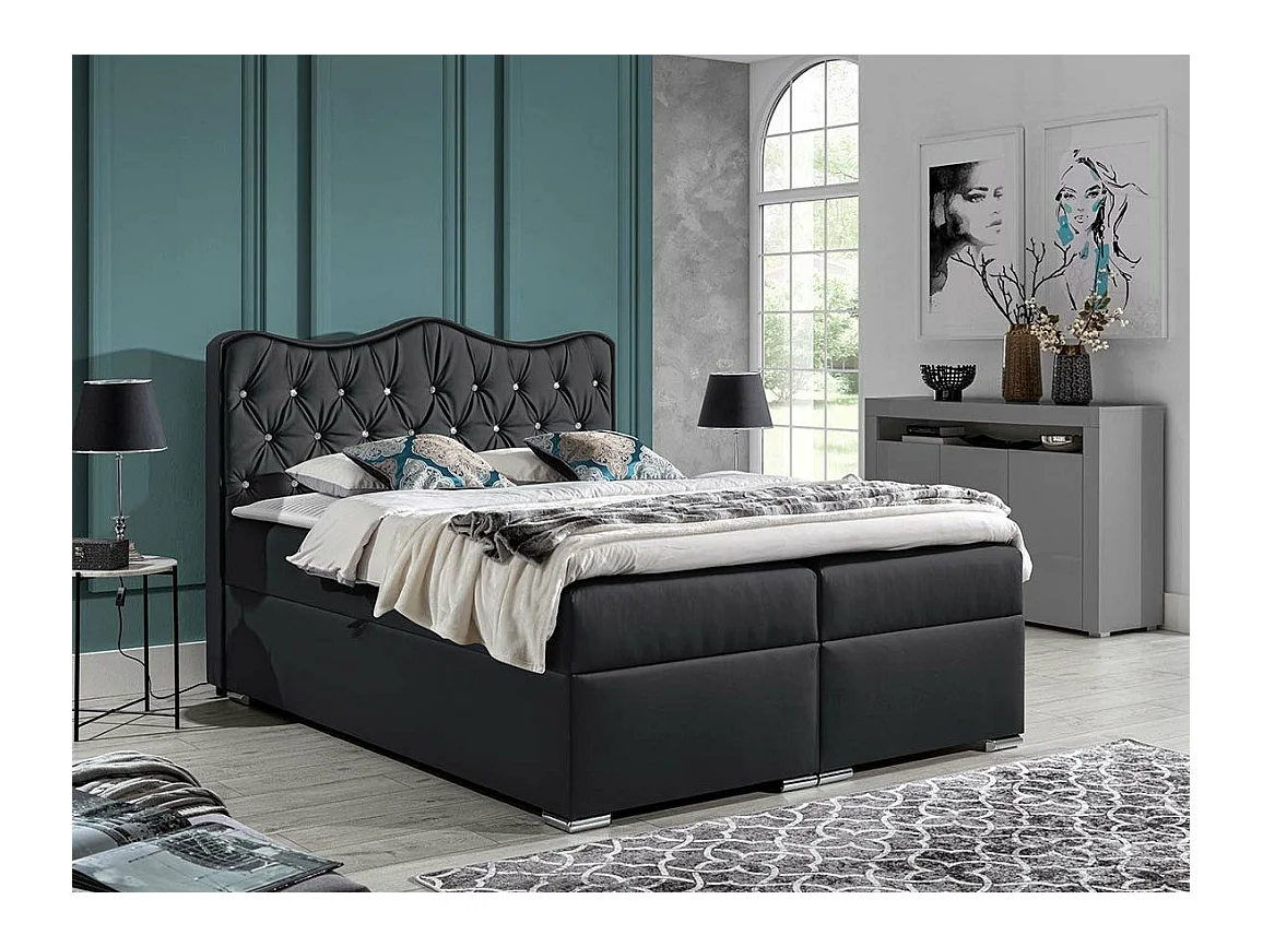 Cama continental Baltimore 162, Casal, Cinzento, Couro Ecológico