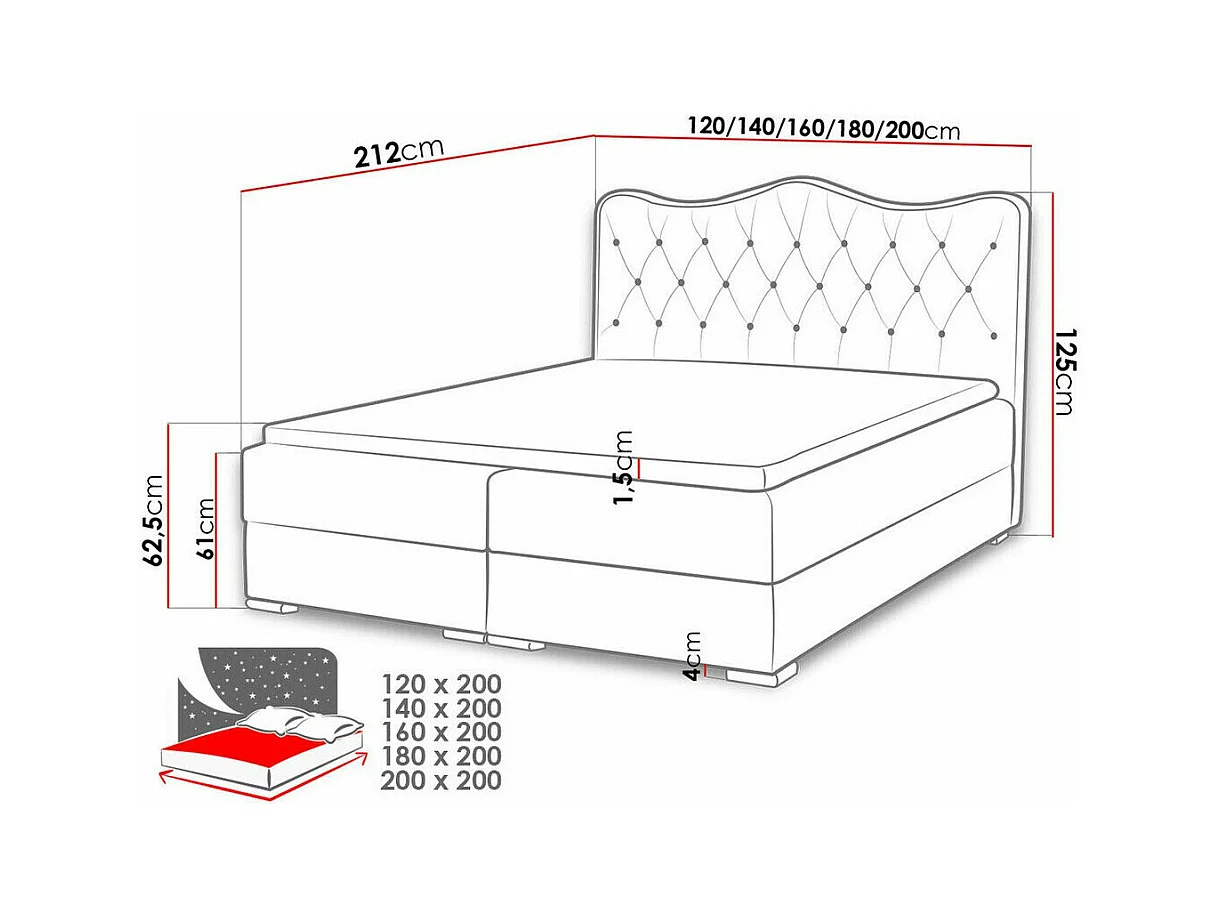 Cama continental Baltimore 162, Casal, Cinzento, Couro Ecológico