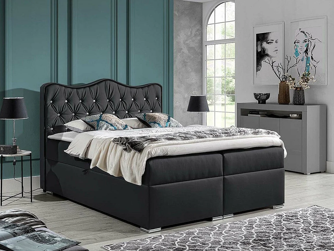 Lit continental Baltimore 162, Double, Continental, Gris, 200x200, Faux cuir, Disponible