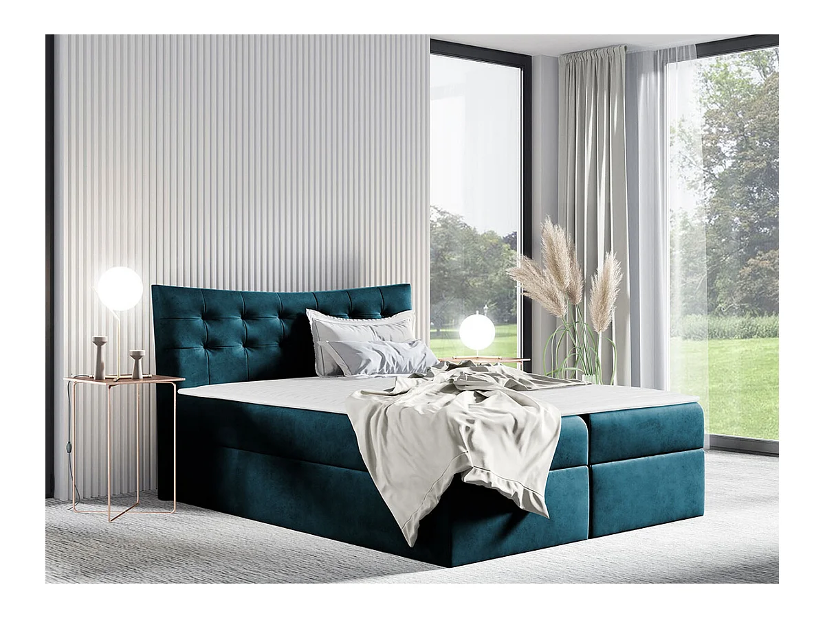 Lit continental Baltimore 157, Continental, Double, Turquoise, 200x200, Tapisserie, 204cm