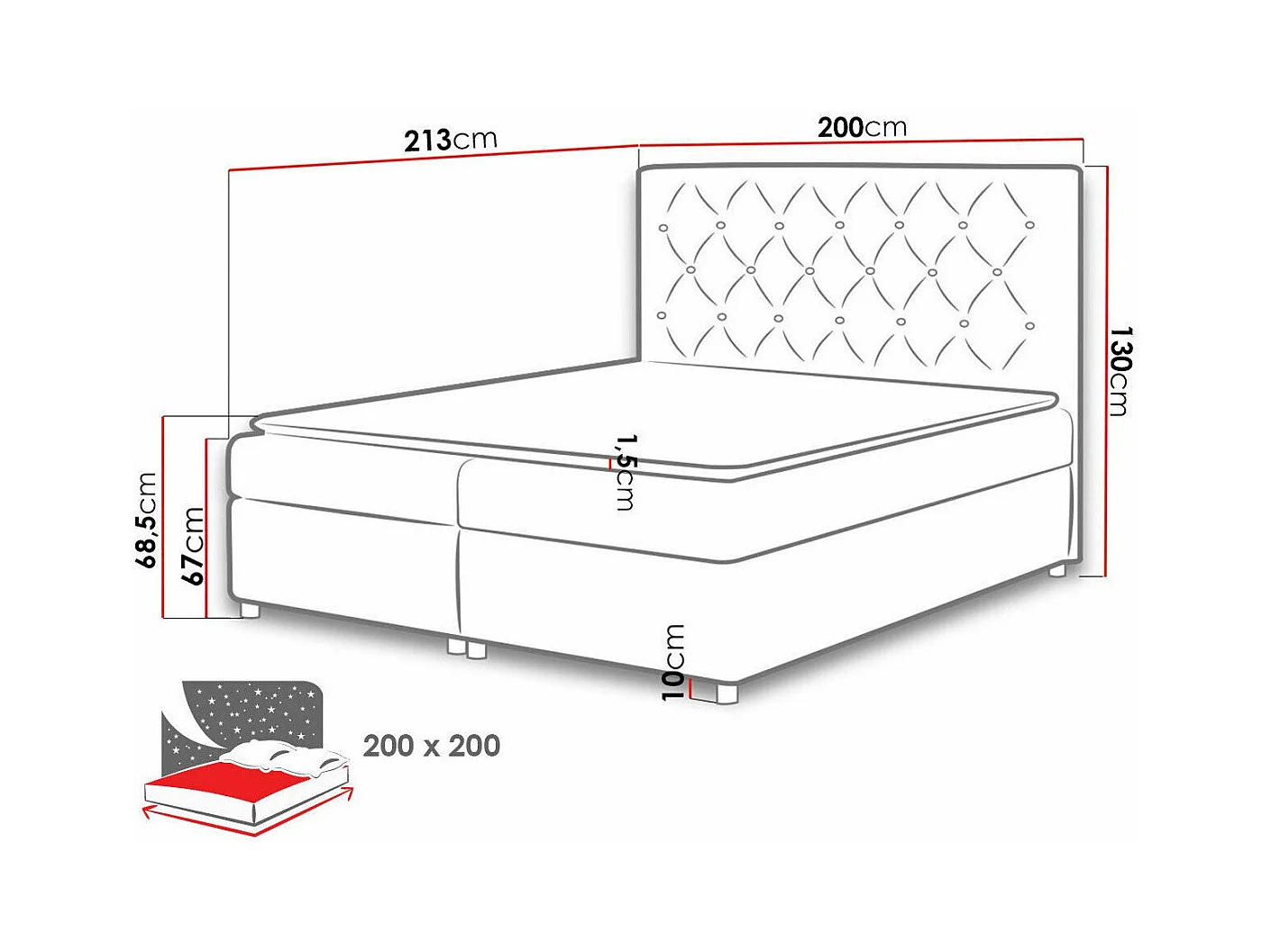 Cama continental Baltimore 112, Casal, Branco, Eco couro, 20x21x13cm