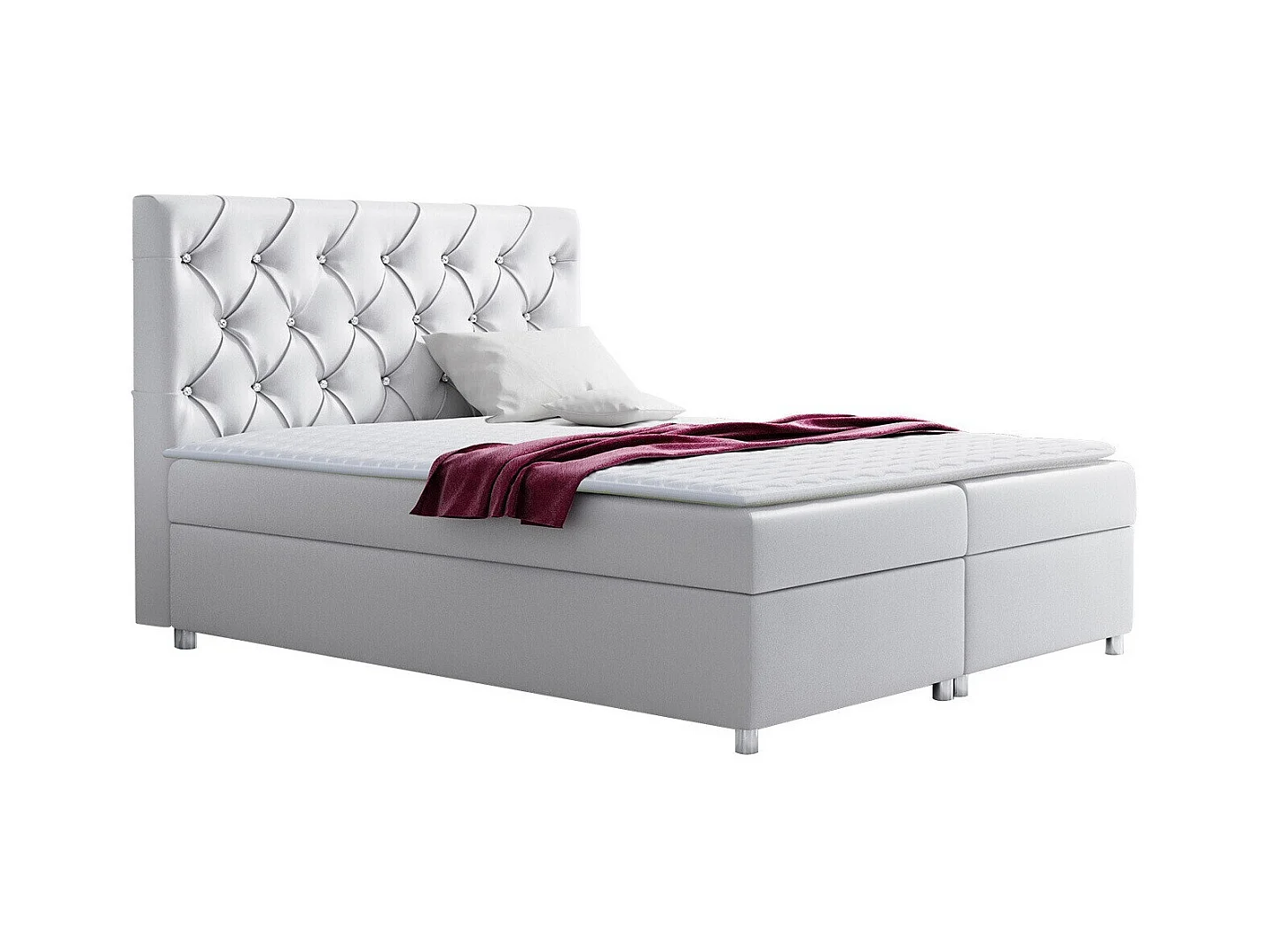 Lit continental Baltimore 112, Double, Continental, Blanc, 200x200, Faux cuir, 200x213cm