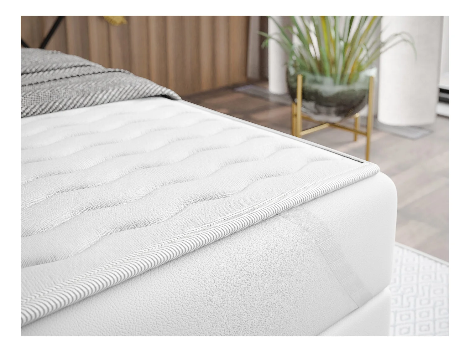 Lit continental Baltimore 112, Double, Continental, Blanc, 200x200, Faux cuir, 200x213cm