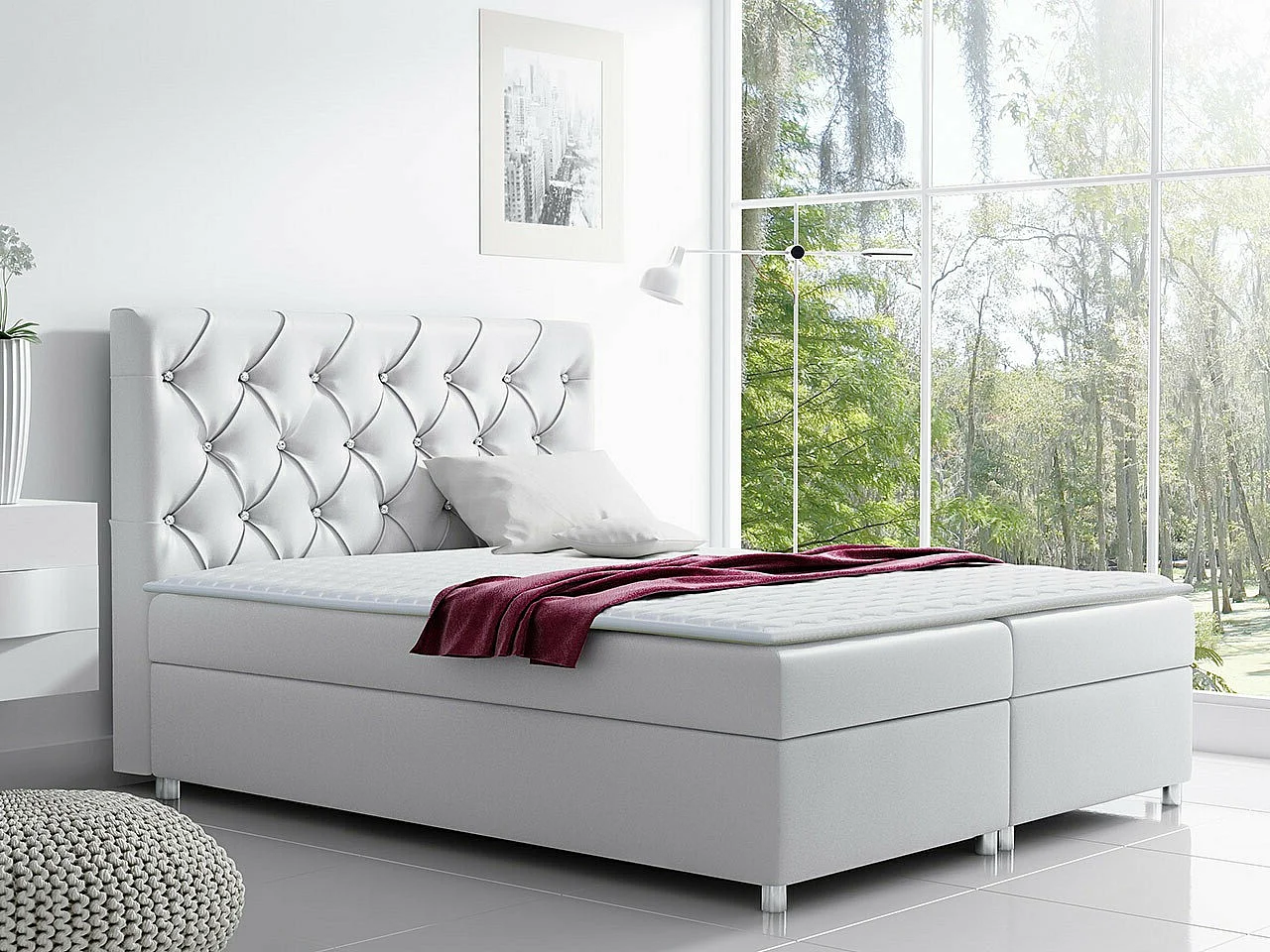 Cama continental Baltimore 112, Continental, Doble, Blanco, 200x200, Cuero ecológico,