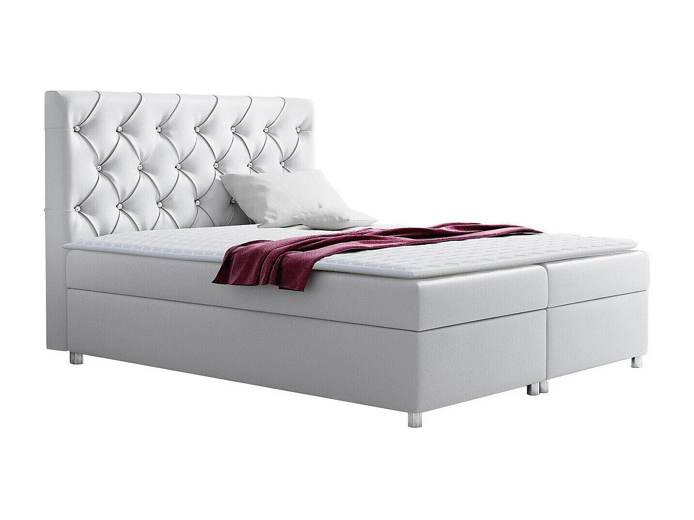 Cama continental Baltimore 112, Continental, Doble, Blanco, 200x200, Cuero ecológico,