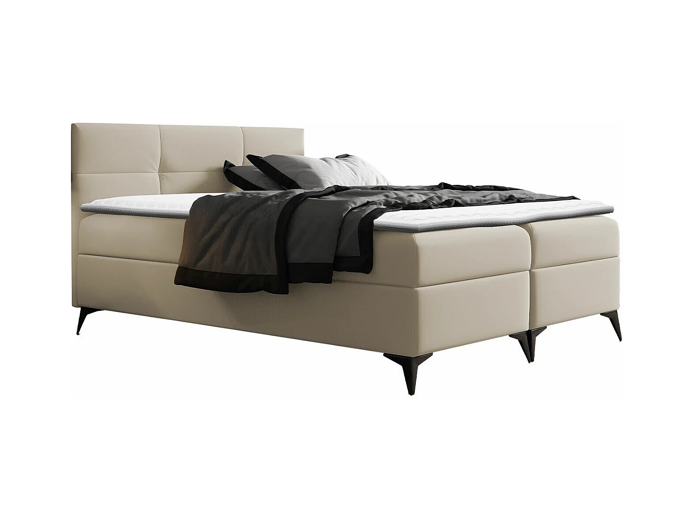 Cama continental Baltimore 134, Casal, Castanho claro, Couro Ecológico
