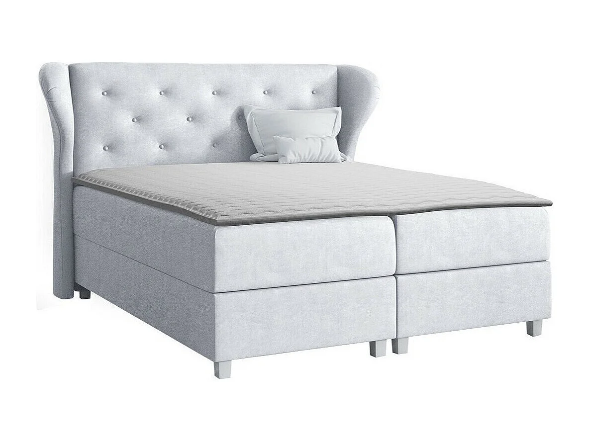 Lit continental Baltimore 123, Continental, Double, Gris, 180x200, Tissu, Disponible,