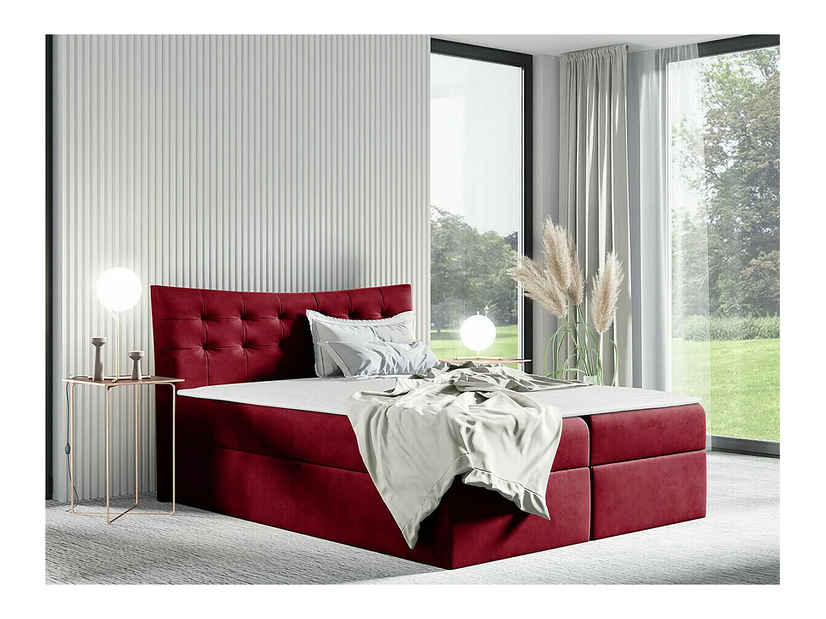 Cama continental Baltimore 157, Continental, Doble, Rojo, 200x200, Tapiz, Somieres, 204cm