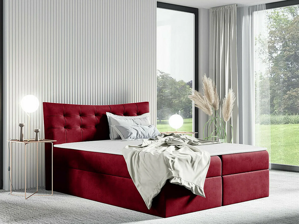 Cama continental Baltimore 157, Continental, Doble, Rojo, 200x200, Tapiz, Somieres, 204cm