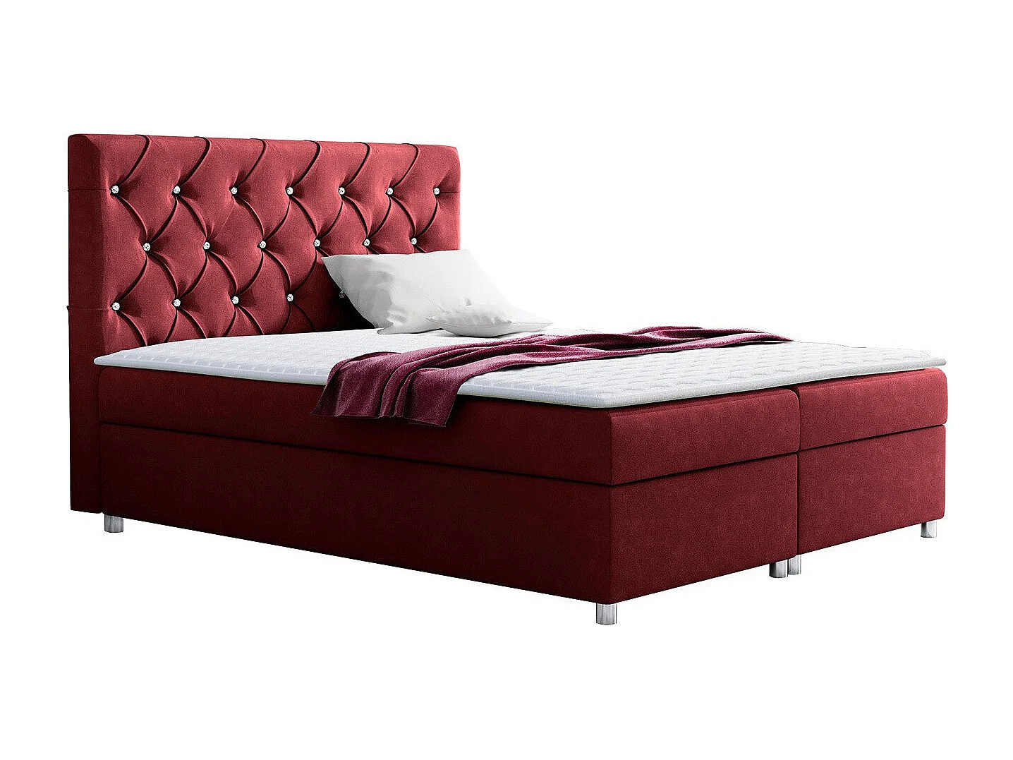 Cama continental Baltimore 112, Continental, Doble, Rojo, 200x200, Tapiz, Somieres, 200cm