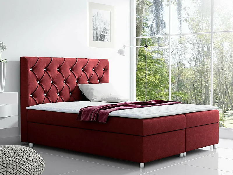 Cama continental Baltimore 112, Continental, Doble, Rojo, 200x200, Tapiz, Somieres, 200cm