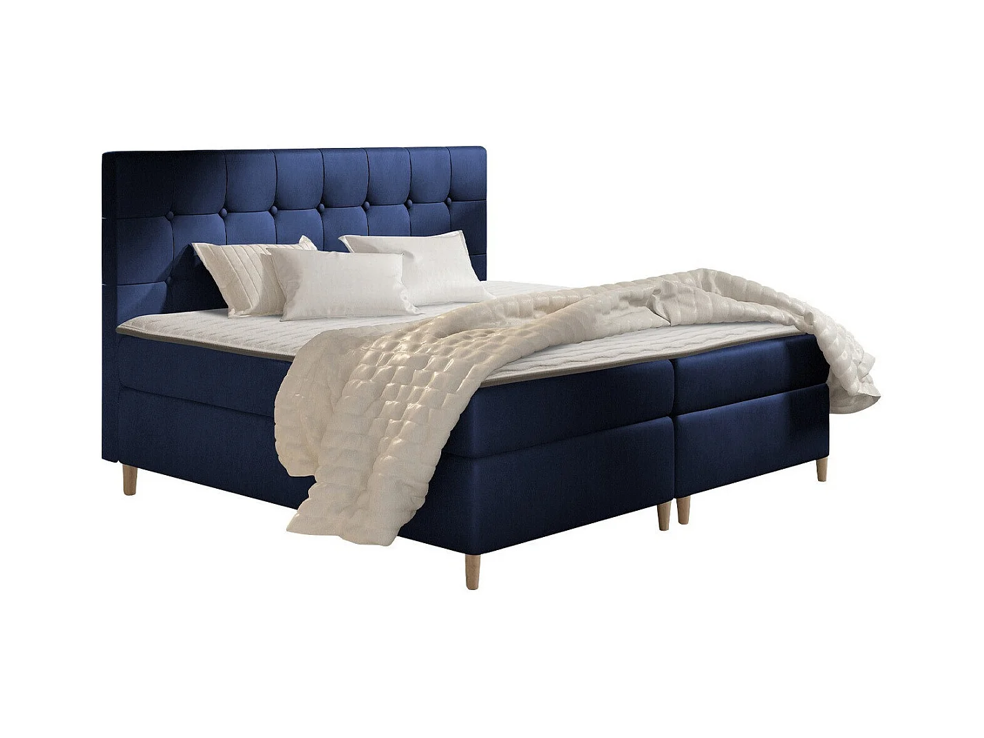 Cama continental Baltimore 130, Doble, Continental, Azul, 200x200, Tapiz, Somieres, 202cm
