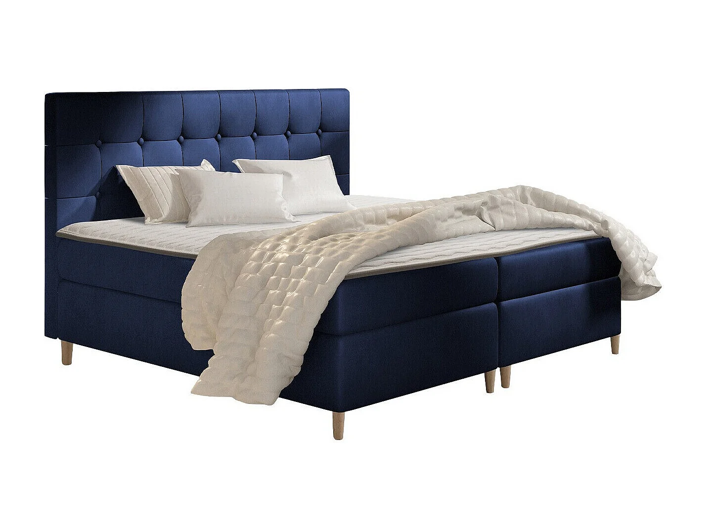 Lit continental Baltimore 130, Double, Continental, Bleu, 200x200, Tapisserie, 202x208cm